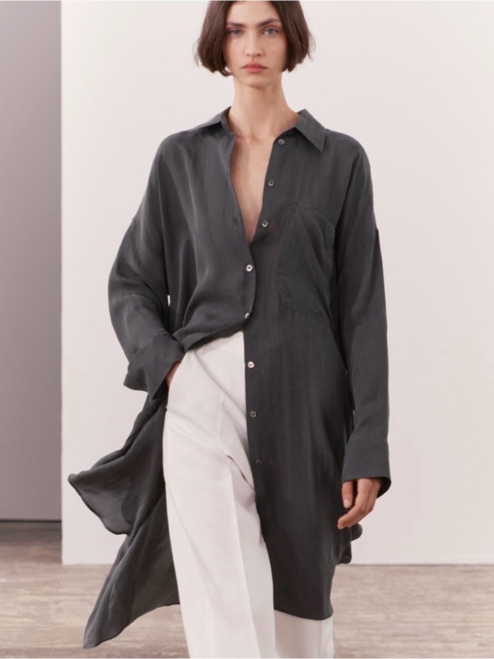 Zara oversized Shirt Dress in Charcoal Gray